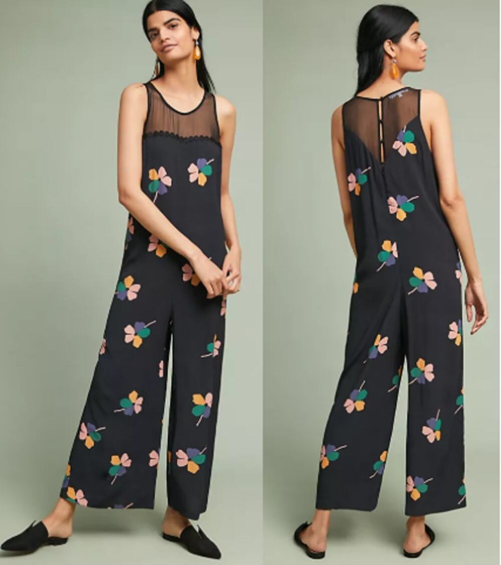 Corey Lynn Calter Robbie Jumpsuit Womens Small Dark Navy Floral Printed Wide Leg